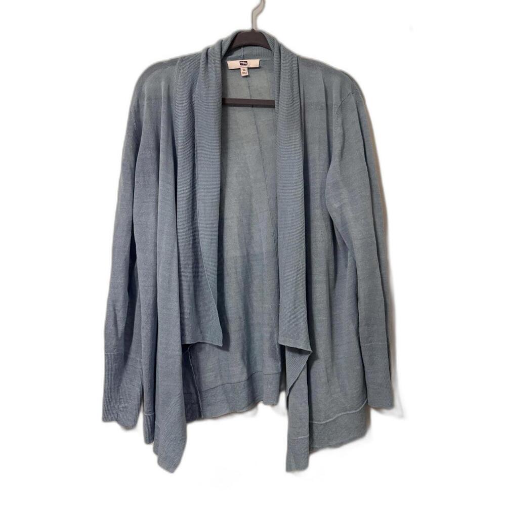 E3 by Etcetera Women Light Blue blend Linen open Cardigan long Sleeve Size XL